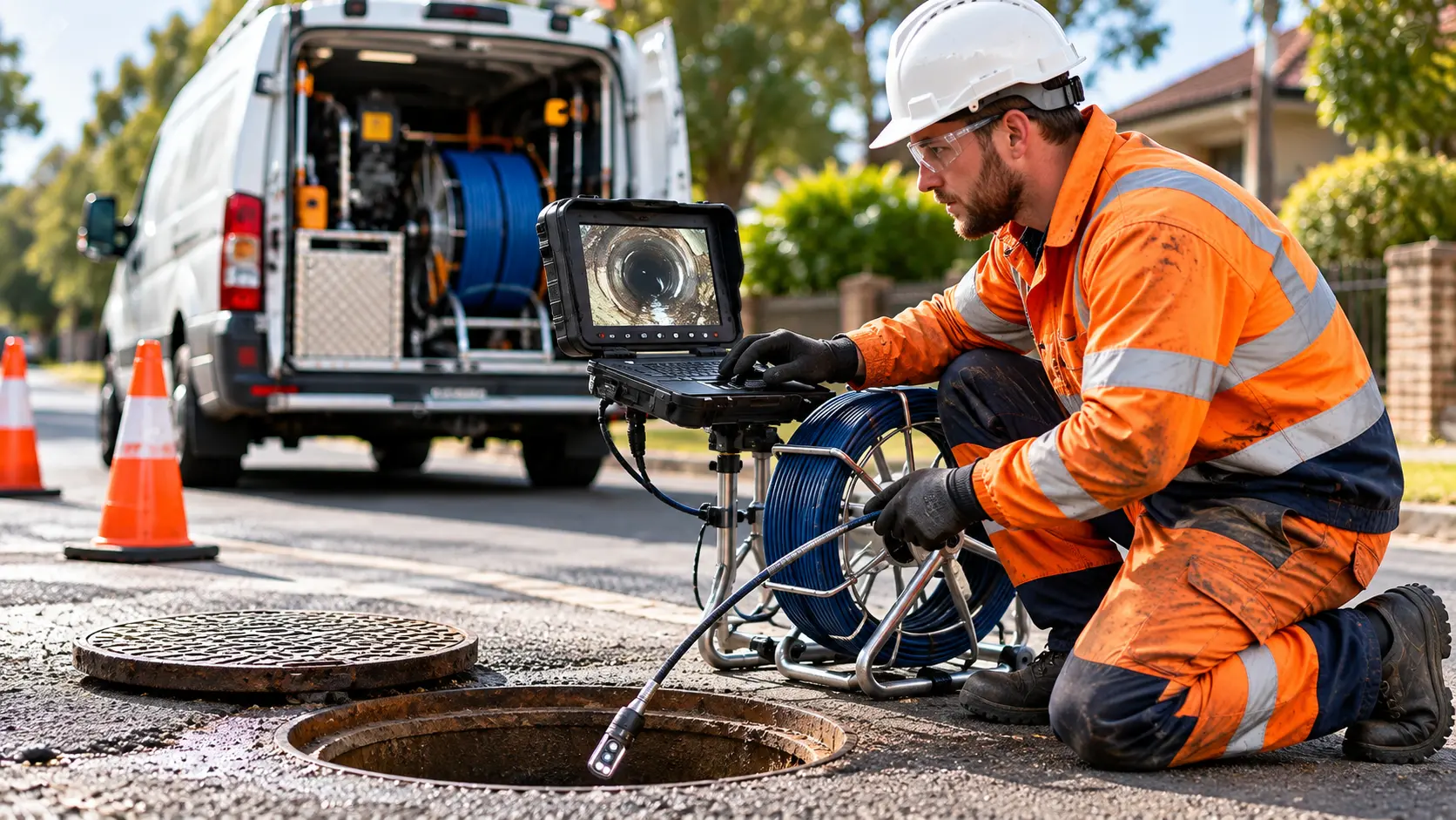 Plumber clearing a blocked drain